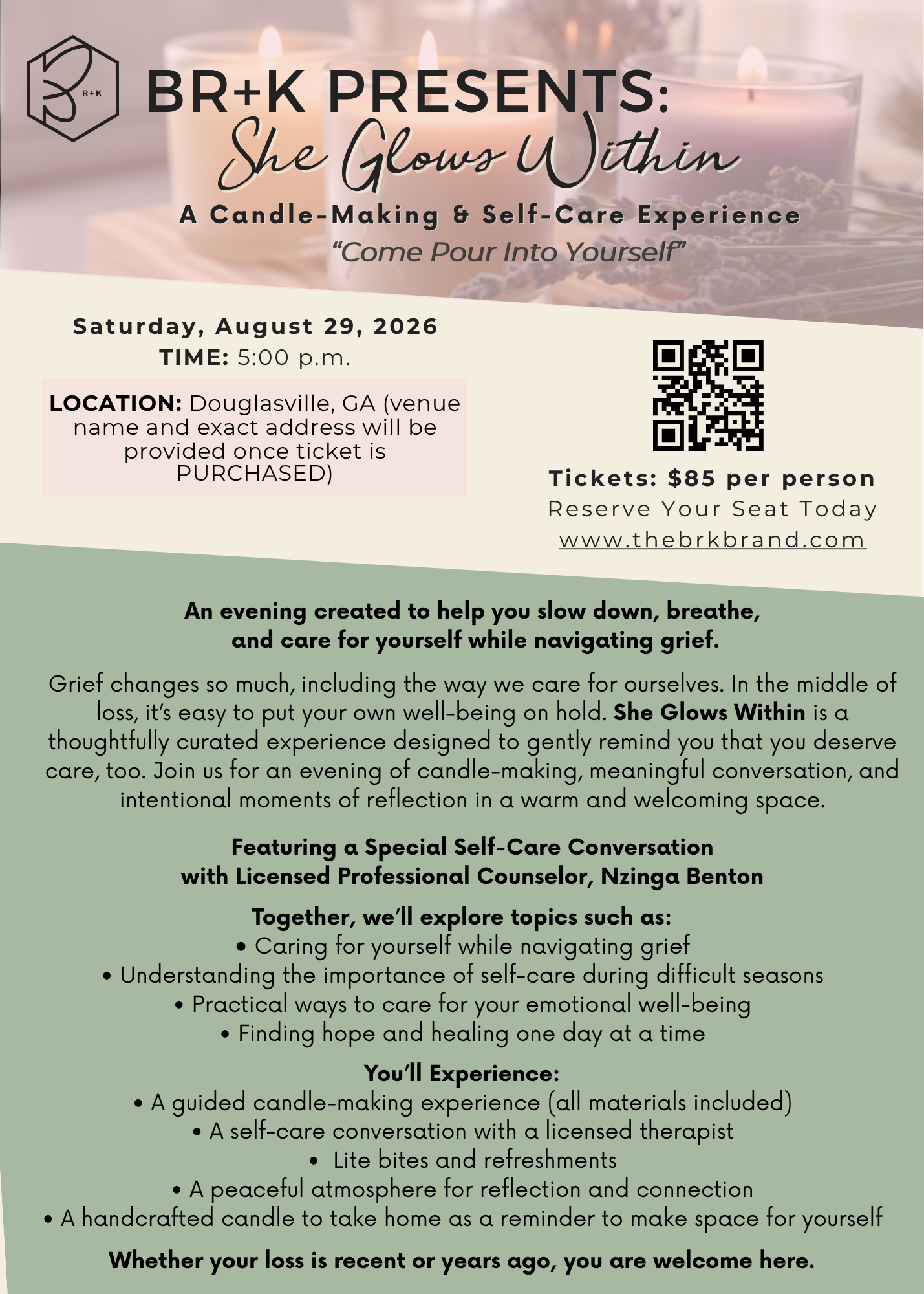 She Glows Within (A Candle-Making & Self-Care Experience) - August 29, 2026