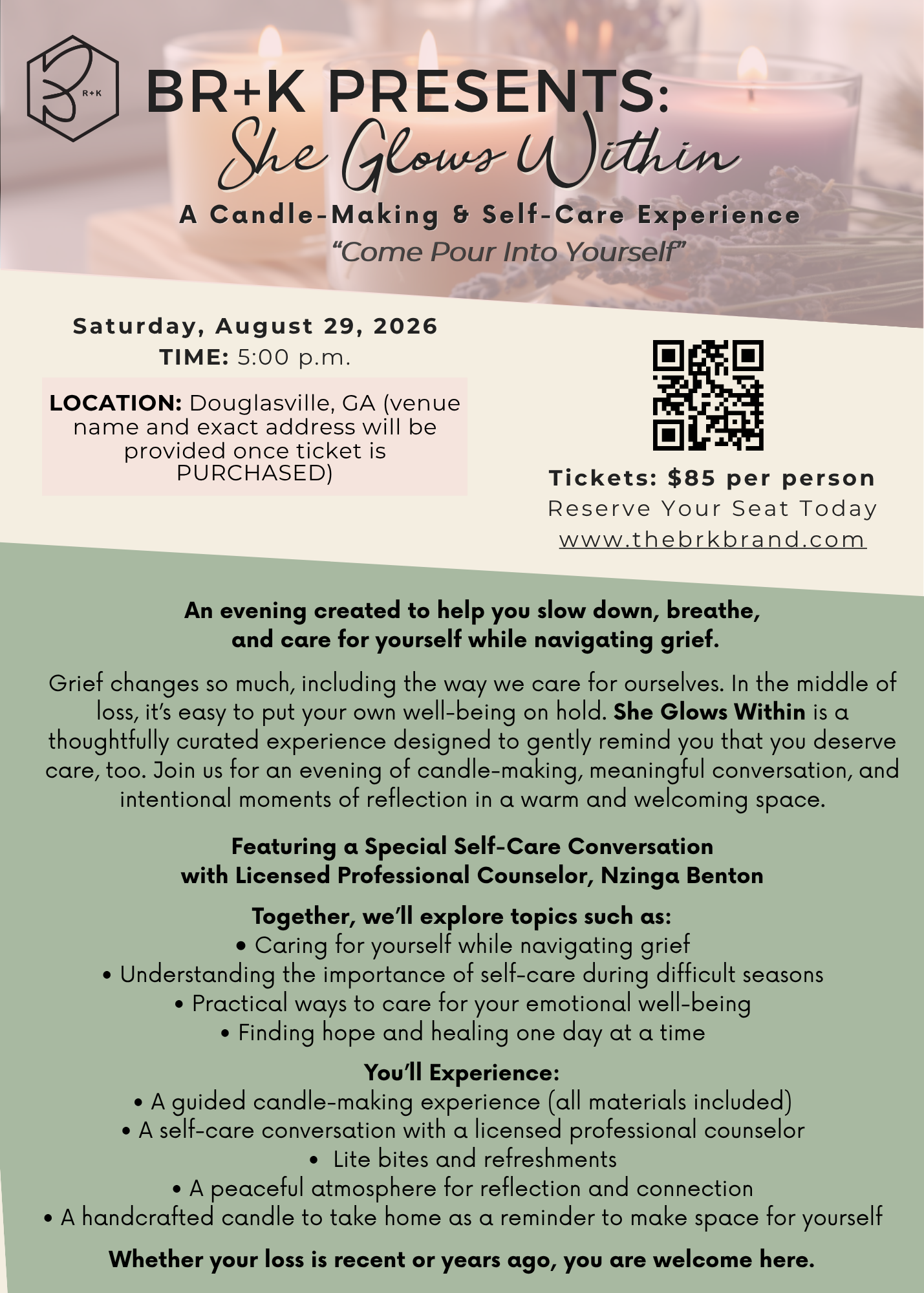 She Glows Within (A Candle-Making & Self-Care Experience) - August 29, 2026